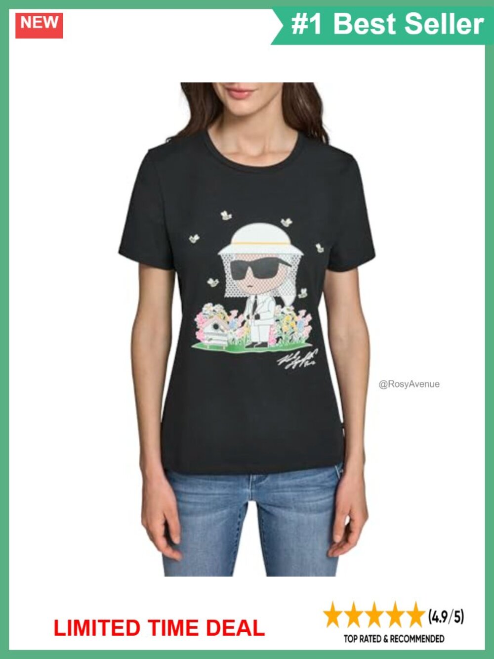 Karl Lagerfeld Women's Short Sleeve Crew Neck Bee Logo T-Shirt